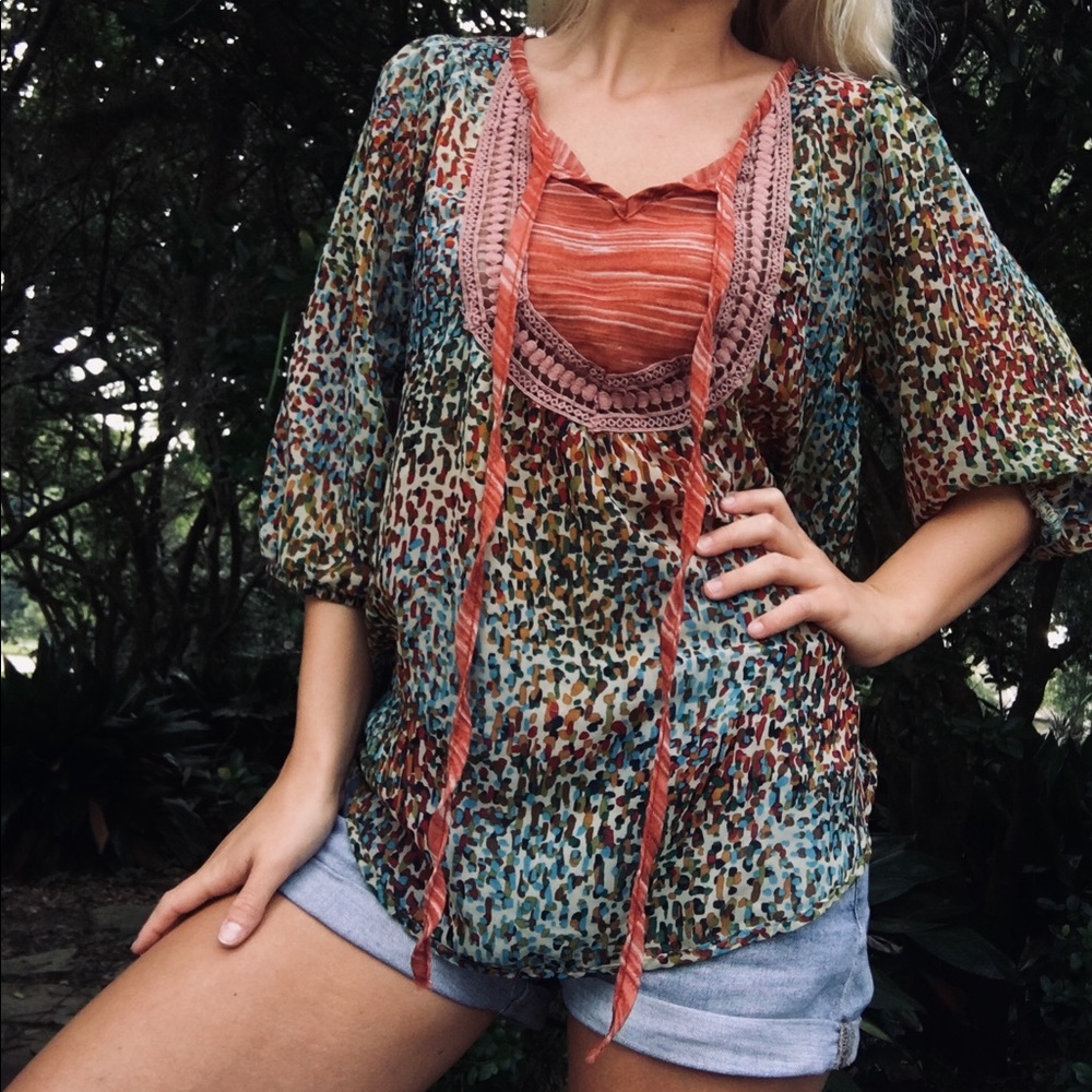 “Cha Cha Vente” Multicolored Long Sleeve Blouse